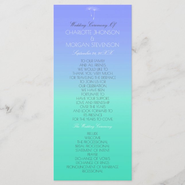 Programa de Bodas del Pastel Ombre del Océano Cari (Anverso)