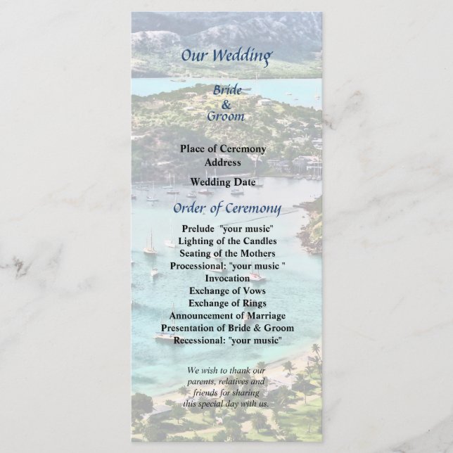 Programa de bodas del puerto de Antigua View Falmo (Anverso)