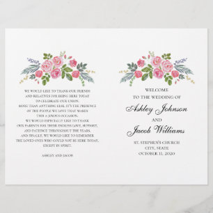 Programa de bodas doblado. rosas rosas rosas. Flor