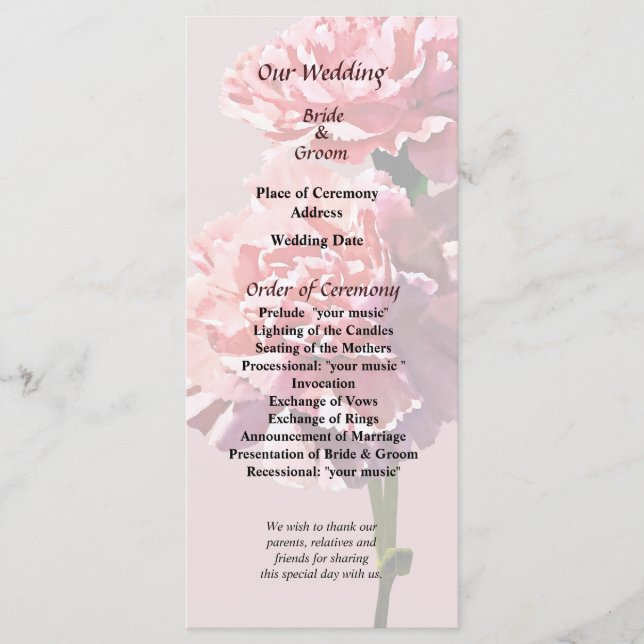 Programa de Bodas Dos Claveles Rosas (Anverso)