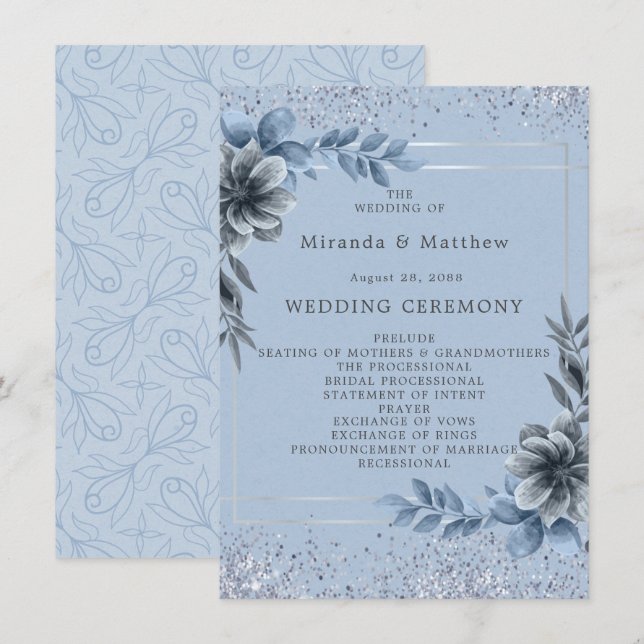 Programa de Bodas Dusty Blue Floral Silver (Anverso / Reverso)
