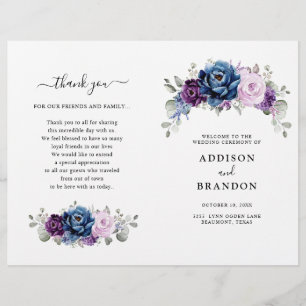Programa de bodas Dusty Blue Purple Lilac Blooms