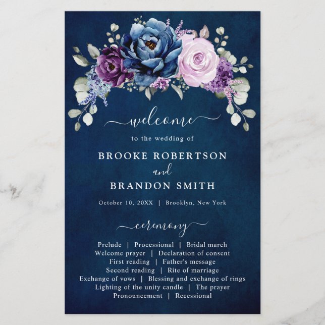 Programa de bodas Dusty Blue Purple Lilac Blooms (Anverso)