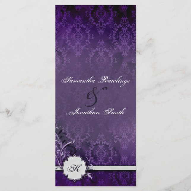 Programa de bodas - Elegante Damasco de Monograma  (Anverso)
