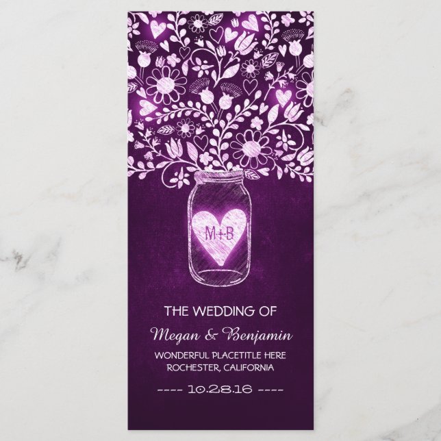 programa de bodas elegante morado de barro de masó (Anverso)