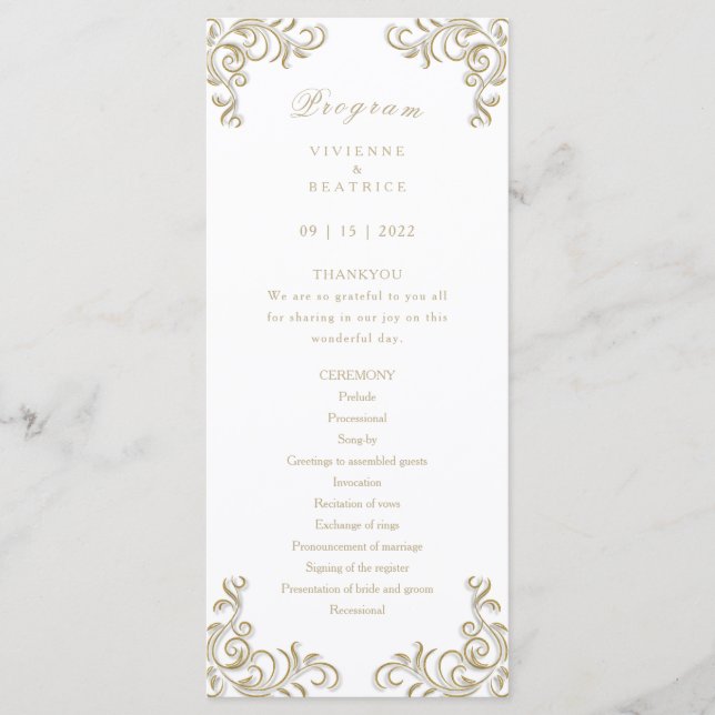Programa de bodas elegante pergamino decorativo de (Anverso)