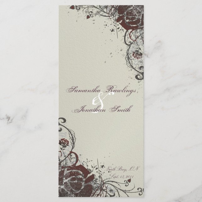 Programa de bodas - Elegante Rosa de marfil rojo d (Anverso)