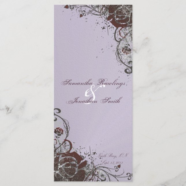 Programa de Bodas Elegante Rosa Rojo Púrpura Destr (Anverso)