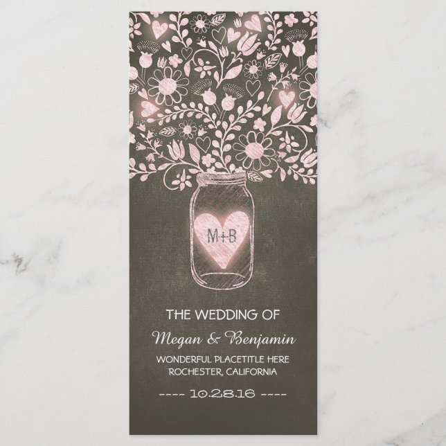 programa de bodas elegante rosado de barro de masó (Anverso)