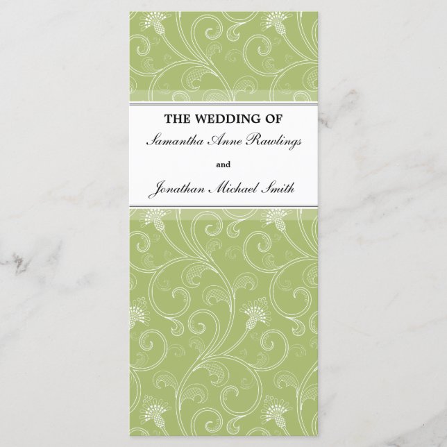 Programa de bodas - Elegante Victoriano Verde Masa (Anverso)