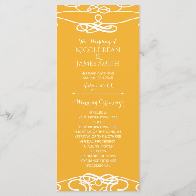 Programa de Bodas Elegantes Amarillas y Blancas (Anverso)