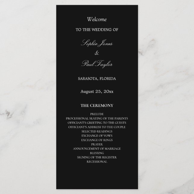 Programa de Bodas Elegantes de Blanco Negro (Anverso)