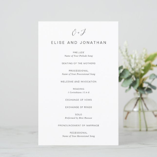 Programa de Bodas Elegantes en Monograma Blanco y  (Anverso de pie)