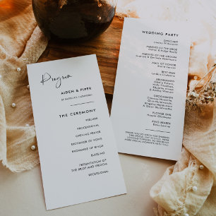 Programa de bodas en blanco y negro elegante y mod