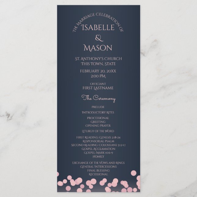 Programa de bodas en boquilla azul y rosa de la Ma (Anverso)