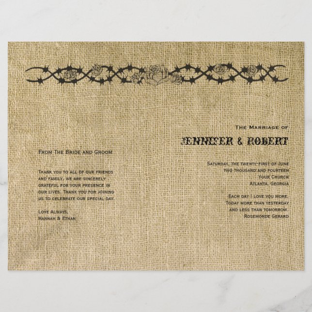 Programa de bodas en Burlap Occidental (Anverso)