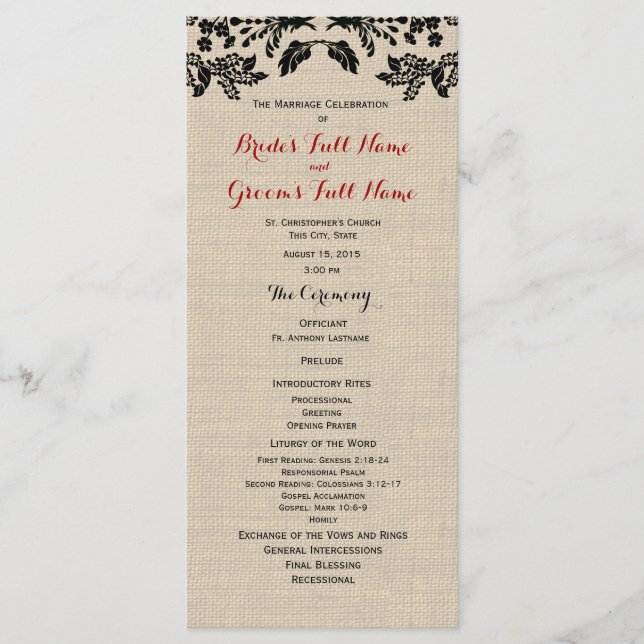 Programa de Bodas en el Jardín del País y Burlap (Anverso)