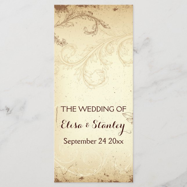 Programa de bodas en hojas de pergamino marrón vin (Anverso)