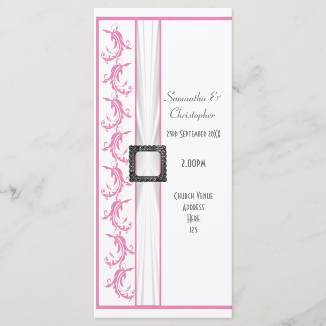 Programa de bodas en iglesia rosa y blanco pastel (Anverso)
