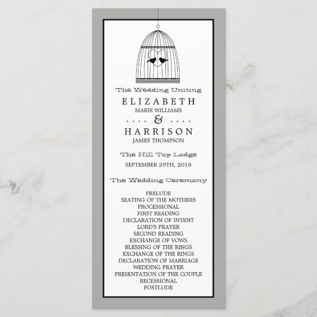 Programa de Bodas en la Jaula de Aves del Corazón  (Anverso)