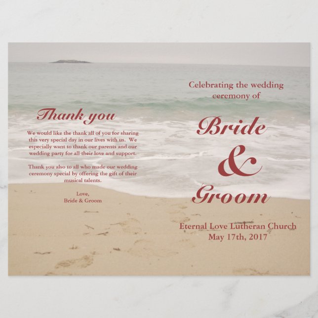 Programa de bodas en la playa: Sandy Beach (Anverso)
