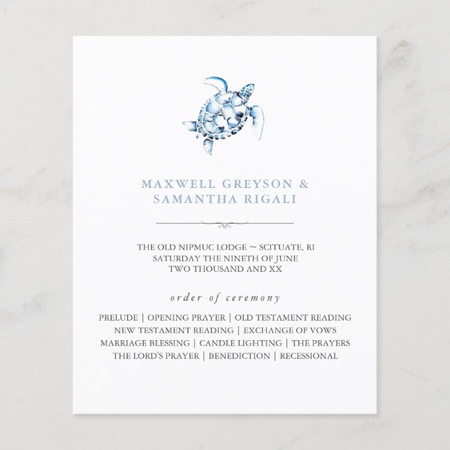 Programa de Bodas en la Playa Tortuga acuarela (Anverso)