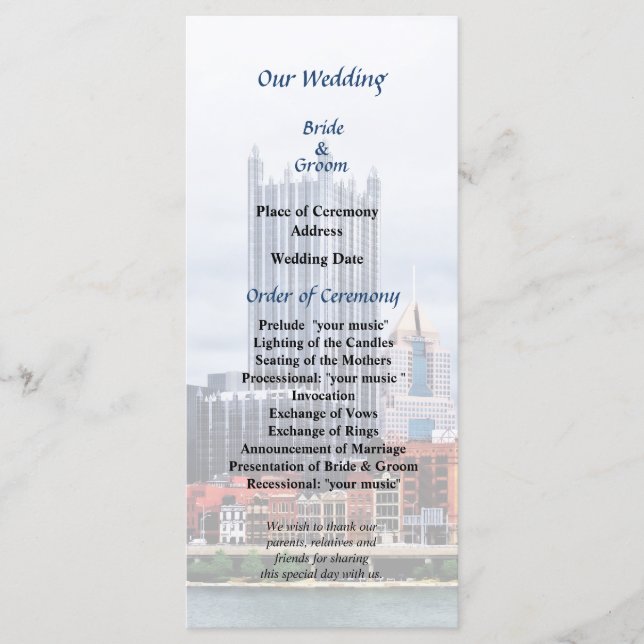 Programa de bodas en línea aérea de Pittsburgh PA (Anverso)