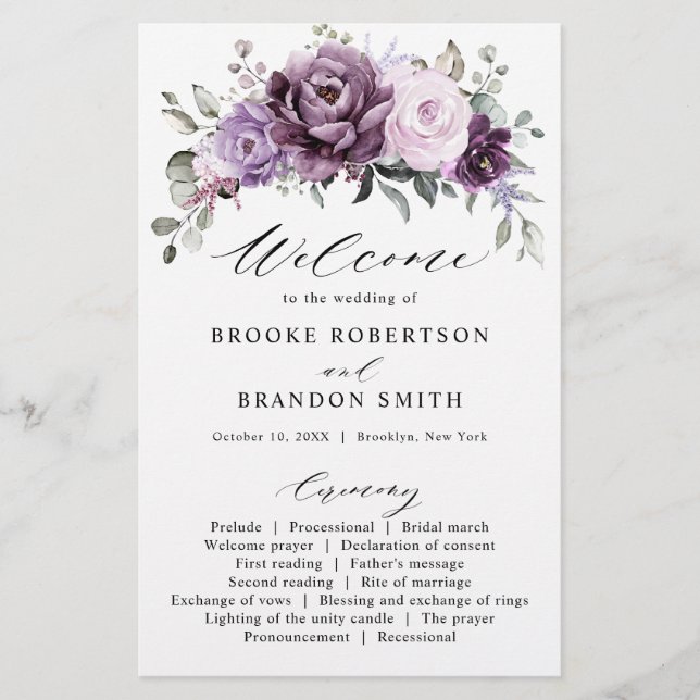 Programa de bodas en violeta morada (Anverso)