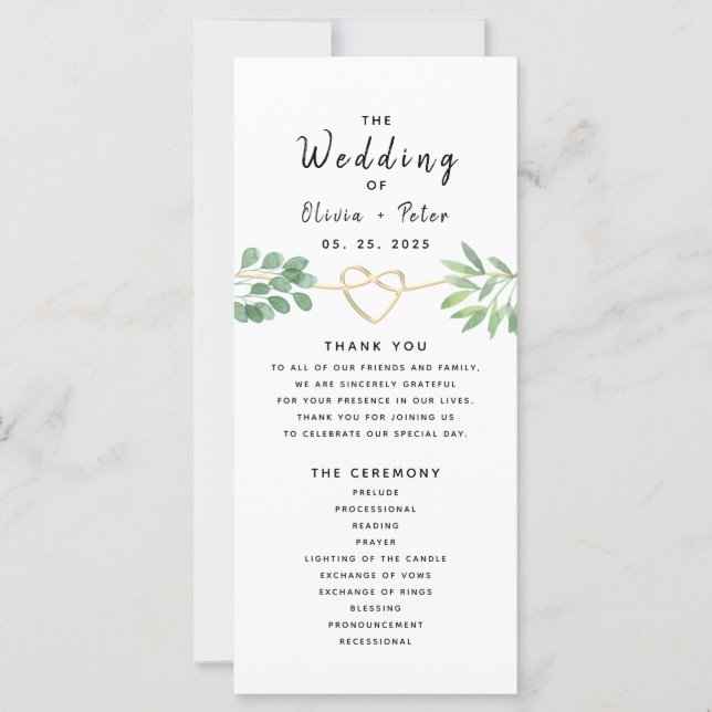Programa de bodas Eucalyptus (Anverso)