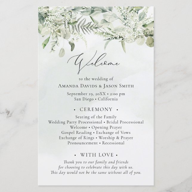 Programa de bodas Eucalyptus Dusty Blue Greenery (Anverso)