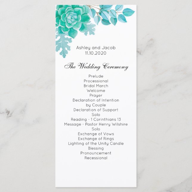 Programa de bodas exitoso. Ceremonia de Mint Cactu (Anverso)