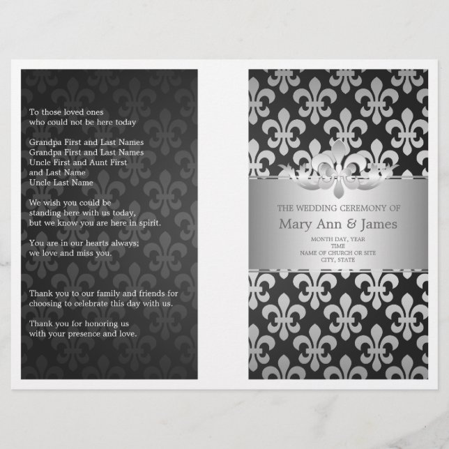 Programa de bodas Fleur De Lis Black (Anverso)
