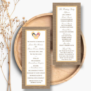 Programa de bodas Flip-Flops Sandy Beach Burlap