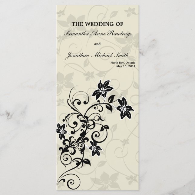 Programa de bodas - Floral blanca y negra elegante (Anverso)