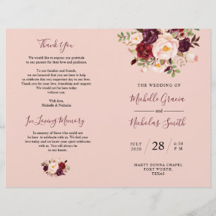 Programa de bodas Floral de color de agua de Rubor