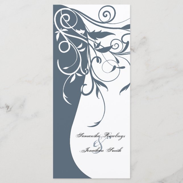 Programa de bodas - Floral de contraste blanco azu (Anverso)