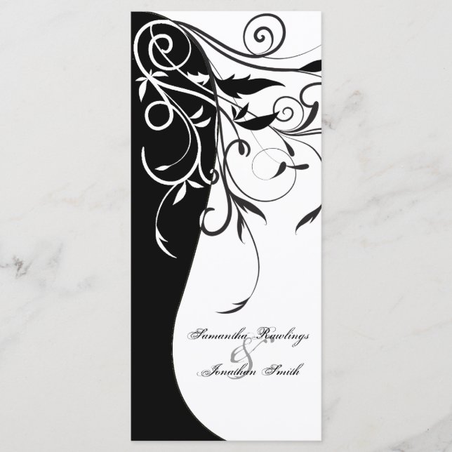 Programa de bodas - Floral de contraste blanco neg (Anverso)