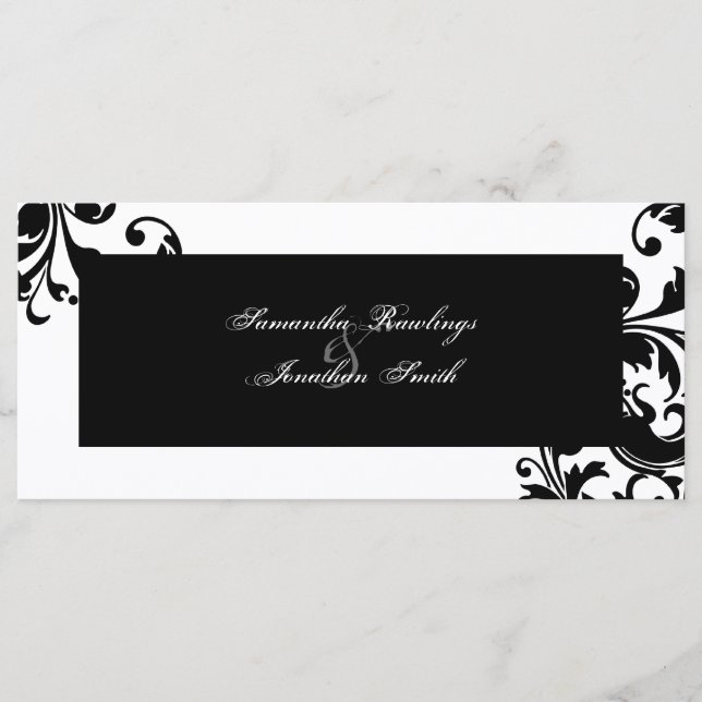 Programa de bodas - Floral de leafy en blanco y ne (Anverso)