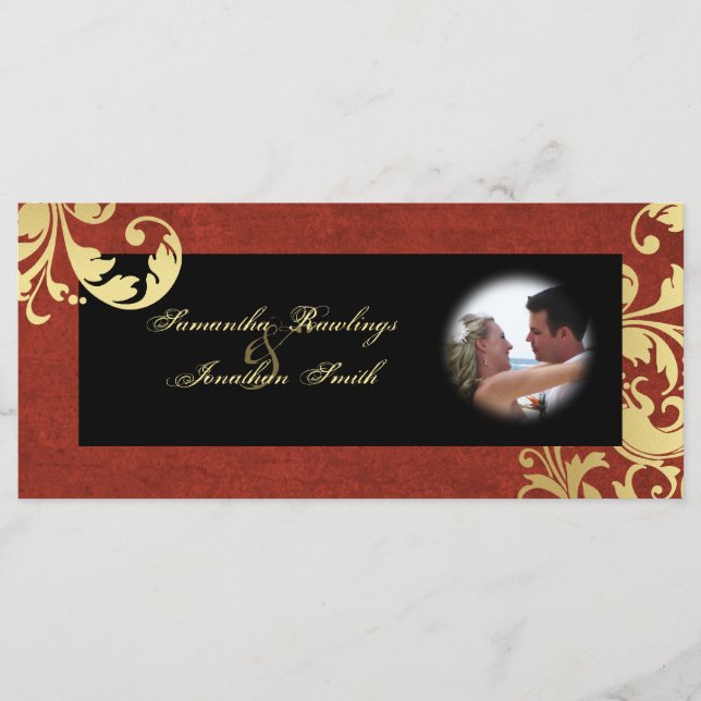 Programa de bodas - Floral de textura roja y dorad (Anverso)