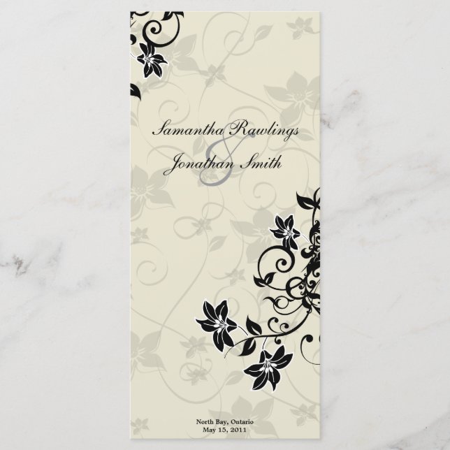 Programa de bodas - Floral elegante de marfil y ne (Anverso)