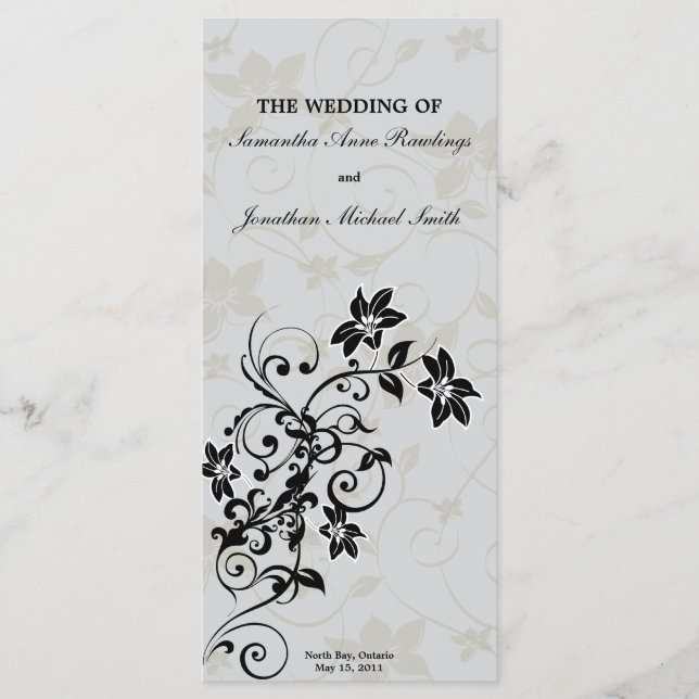Programa de bodas - Floral plateada elegante (Anverso)