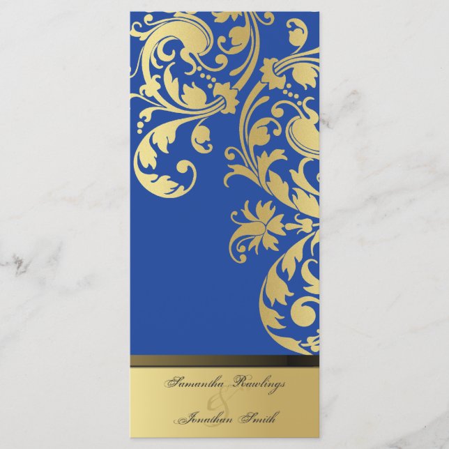 Programa de Bodas - Floral Royal Blue & Gold Shimm (Anverso)
