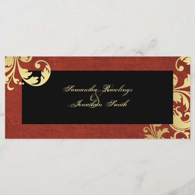 Programa de Bodas - Floral Royal Red & Gold Shimme (Anverso)