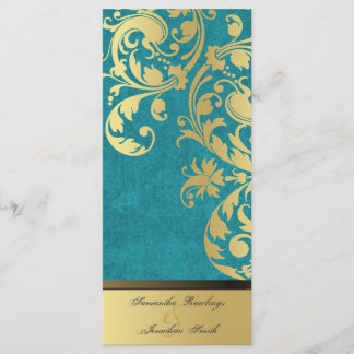 Programa de bodas - Floral turquesa y dorada