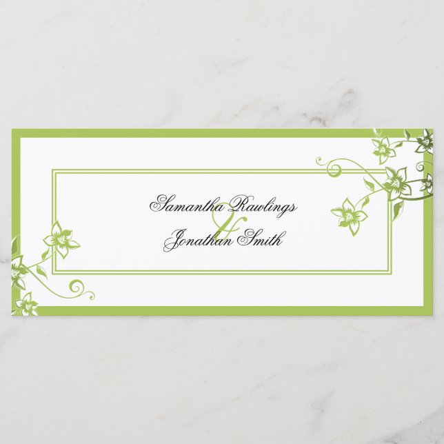 Programa de bodas - Floral verde y blanca delgada (Anverso)
