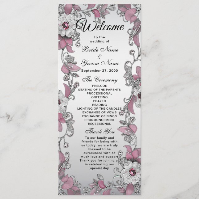 Programa de Bodas Florales Blancas de Plata Rosa (Anverso)