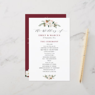 programa de bodas florales de burgundy magnolia