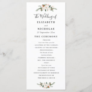 programa de bodas florales de magnolia y rosa