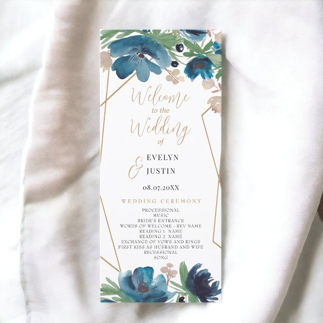Programa de Bodas Florales de oro azul polvoriento (Elegant dusty blue gold Floral Wedding program)