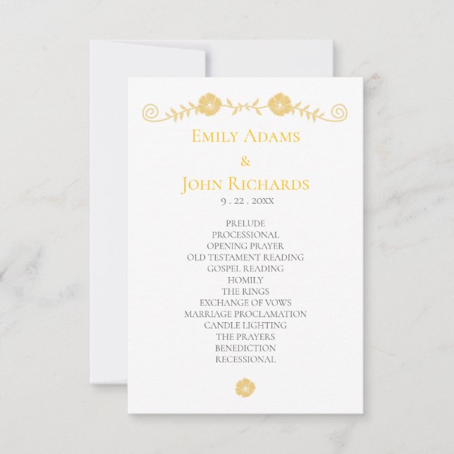 Programa de Bodas Florales Doradas Amarillas y Bla (Anverso)